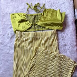 SHEIN SXY Shirred Back Drawstring Ruched Front Crop Tube Top & Plisse Skirt Set